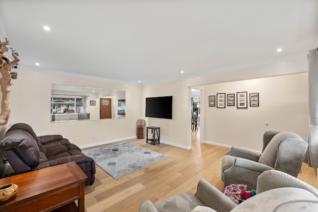 3524 Cascade St, Napa, CA 94558 - living room with ornamental molding, light wood-style floors, recessed lighting, and baseboards