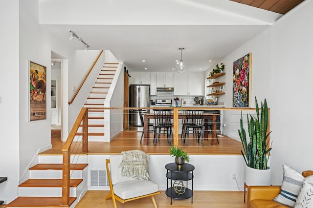 110 Morning Sun Ave, Mill Valley, CA 94941 - living area featuring stairway and light wood-type flooring