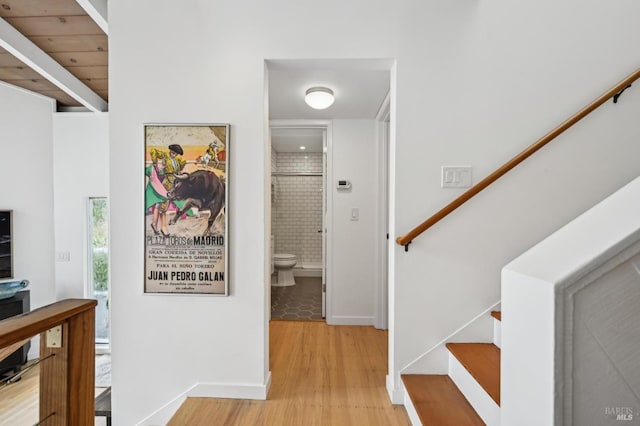 110 Morning Sun Ave, Mill Valley, CA 94941 - corridor with stairs, light wood-type flooring, and baseboards