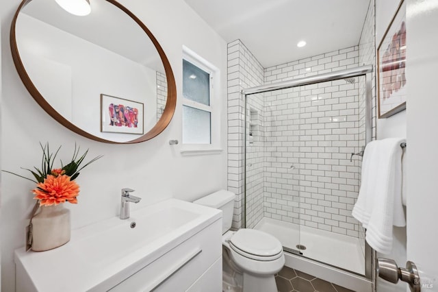 110 Morning Sun Ave, Mill Valley, CA 94941 - full bath with toilet, a shower stall, vanity, and recessed lighting