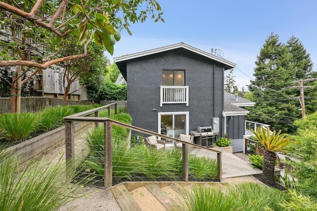 110 Morning Sun Ave, Mill Valley, CA 94941 - back of house with stucco siding and a wooden deck