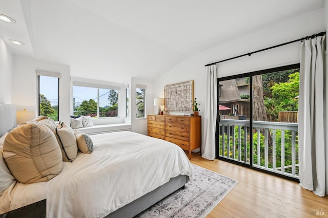 110 Morning Sun Ave, Mill Valley, CA 94941 - bedroom featuring lofted ceiling, recessed lighting, wood finished floors, and access to outside