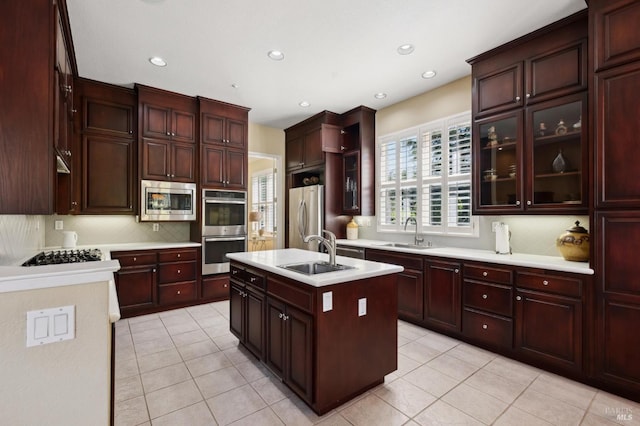 90 Oak Shade Ln, Novato, CA 94945 - kitchen featuring appliances with stainless steel finishes, a sink, decorative backsplash, and recessed lighting