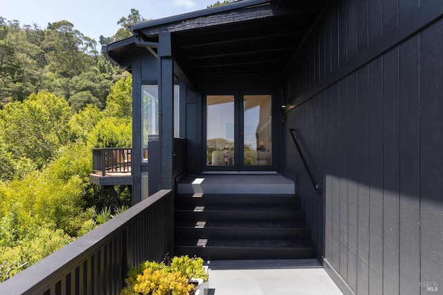 90 George Ln, Sausalito, CA 94965 - view of exterior entry with a wooden deck and french doors