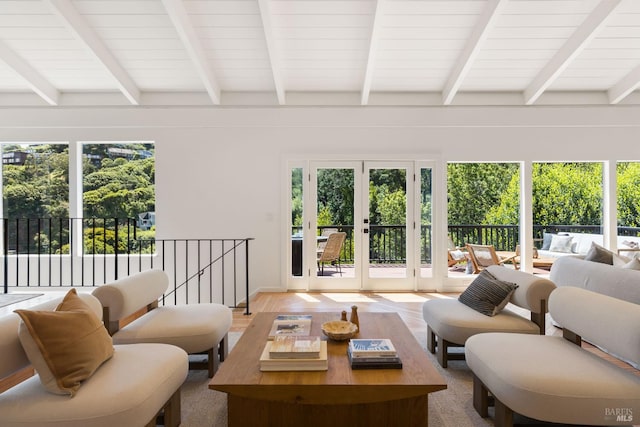 90 George Ln, Sausalito, CA 94965 - sunroom featuring french doors, healthy amount of natural light, and beam ceiling