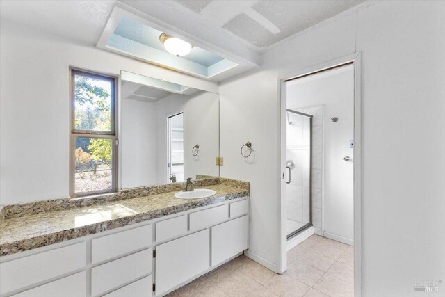20320 Hollands Ln, Willits, CA 95490 - full bathroom featuring a shower stall, vanity, and tile patterned floors