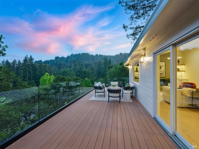 21 Sheridan Ct, Mill Valley, CA 94941 - wooden deck featuring a wooded view and an outdoor living space