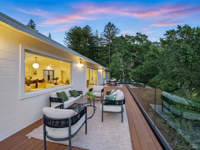 21 Sheridan Ct, Mill Valley, CA 94941 - deck at dusk with an outdoor hangout area