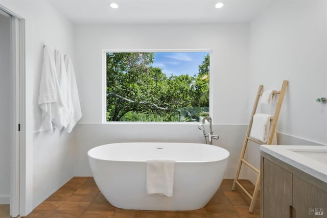 21 Sheridan Ct, Mill Valley, CA 94941 - bathroom featuring a freestanding tub, vanity, recessed lighting, and tile patterned floors