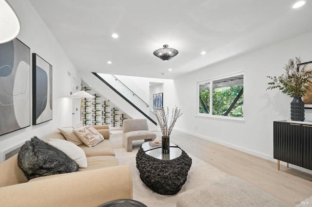 21 Sheridan Ct, Mill Valley, CA 94941 - living room with wood finished floors, stairs, recessed lighting, and baseboards