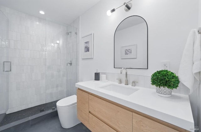 21 Sheridan Ct, Mill Valley, CA 94941 - bathroom featuring vanity, tiled shower, toilet, and tile patterned floors