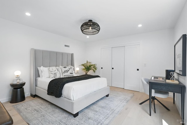 21 Sheridan Ct, Mill Valley, CA 94941 - bedroom with light wood-style floors, recessed lighting, and a closet
