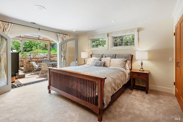 3227 State Highway 128, Calistoga, CA 94515 - bedroom with ornamental molding, access to outside, carpet, baseboards, and recessed lighting