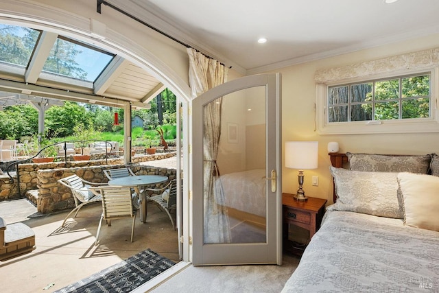3227 State Highway 128, Calistoga, CA 94515 - bedroom with a skylight, ornamental molding, recessed lighting, and carpet floors