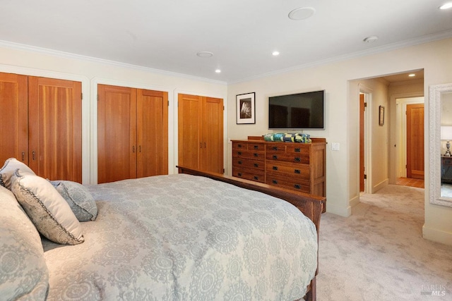 3227 State Highway 128, Calistoga, CA 94515 - bedroom with multiple closets, crown molding, light colored carpet, and recessed lighting