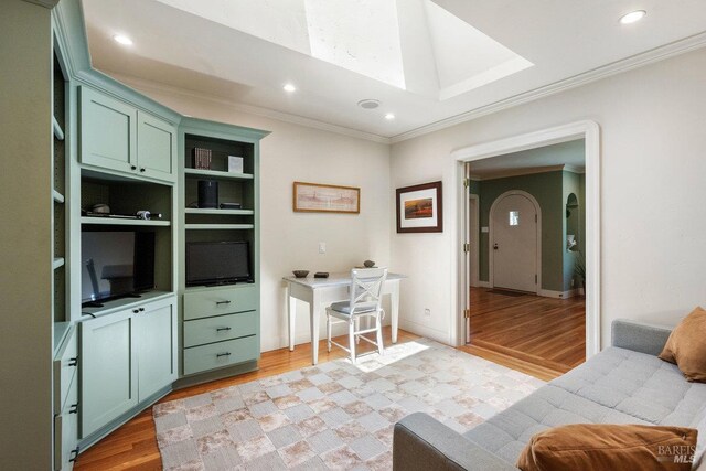 3227 State Highway 128, Calistoga, CA 94515 - living room with crown molding, light wood-style flooring, and recessed lighting