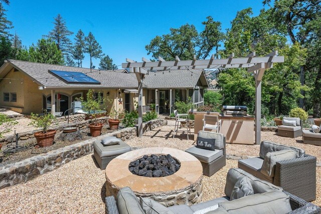 3227 State Highway 128, Calistoga, CA 94515 - view of patio featuring an outdoor living space with a fire pit, a grill, and a pergola