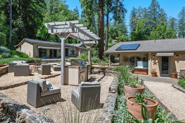 3227 State Highway 128, Calistoga, CA 94515 - view of patio / terrace featuring an outdoor living space, an outdoor structure, and a pergola