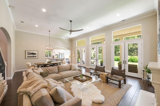 907 Serendipity Way, Napa, CA 94558 - living area featuring arched walkways, plenty of natural light, crown molding, french doors, and recessed lighting
