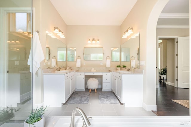 907 Serendipity Way, Napa, CA 94558 - bathroom with vanity, ornamental molding, and tile patterned flooring