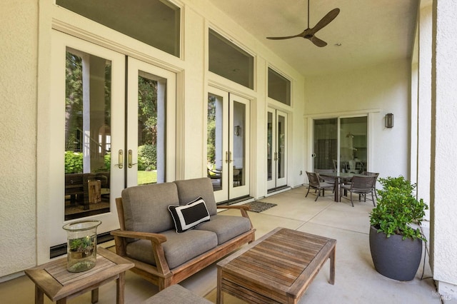 907 Serendipity Way, Napa, CA 94558 - view of patio / terrace featuring french doors, a ceiling fan, outdoor dining space, and outdoor lounge area