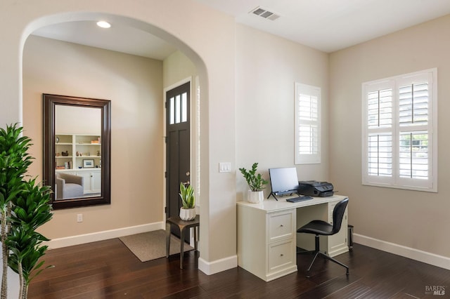 907 Serendipity Way, Napa, CA 94558 - home office with arched walkways and dark wood finished floors