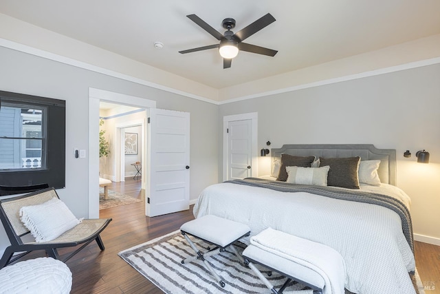 660 S Main St, Sebastopol, CA 95472 - bedroom featuring dark wood-style flooring, baseboards, and a ceiling fan
