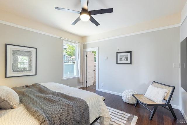 660 S Main St, Sebastopol, CA 95472 - bedroom with dark wood-style flooring, baseboards, and a ceiling fan