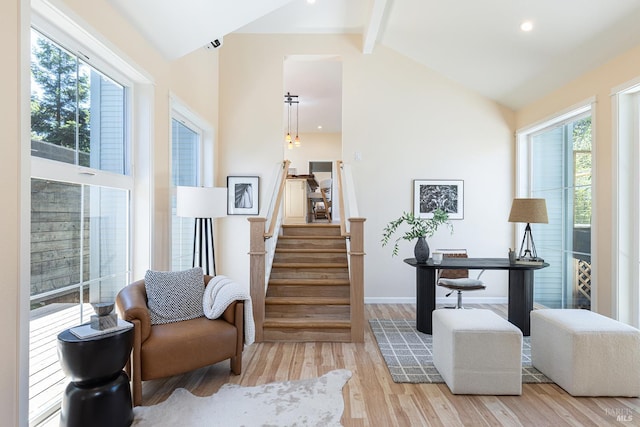 660 S Main St, Sebastopol, CA 95472 - living area with healthy amount of natural light, light wood-style floors, stairway, and baseboards