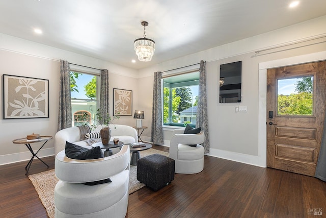 660 S Main St, Sebastopol, CA 95472 - living area with baseboards, dark wood finished floors, recessed lighting, and a chandelier
