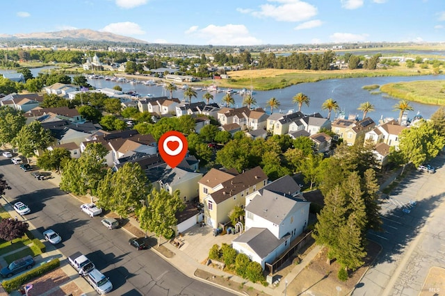 1142 Kellogg St, Suisun City, CA 94585 - aerial view of property's location with a water and mountain view and nearby suburban area