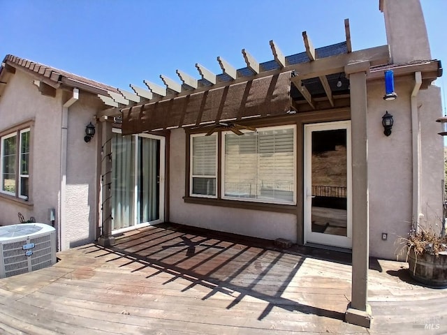 2743 Overlook Dr, Vallejo, CA 94591 - deck with cooling unit and a pergola