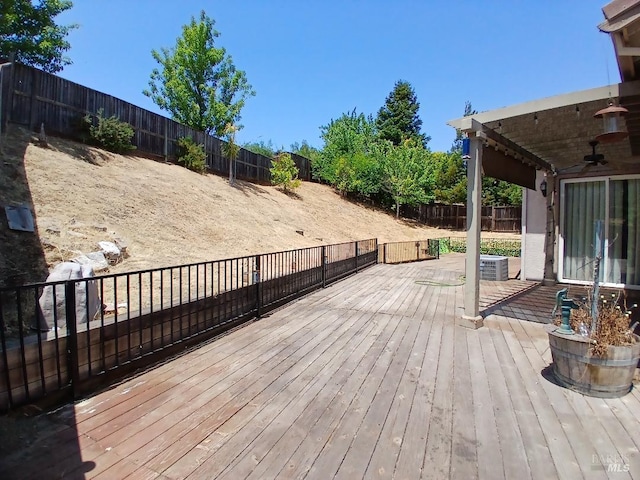 2743 Overlook Dr, Vallejo, CA 94591 - deck featuring a fenced backyard, ceiling fan, and cooling unit