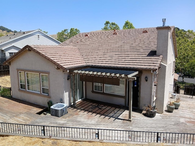 2743 Overlook Dr, Vallejo, CA 94591 - back of house featuring a wooden deck, a pergola, and stucco siding