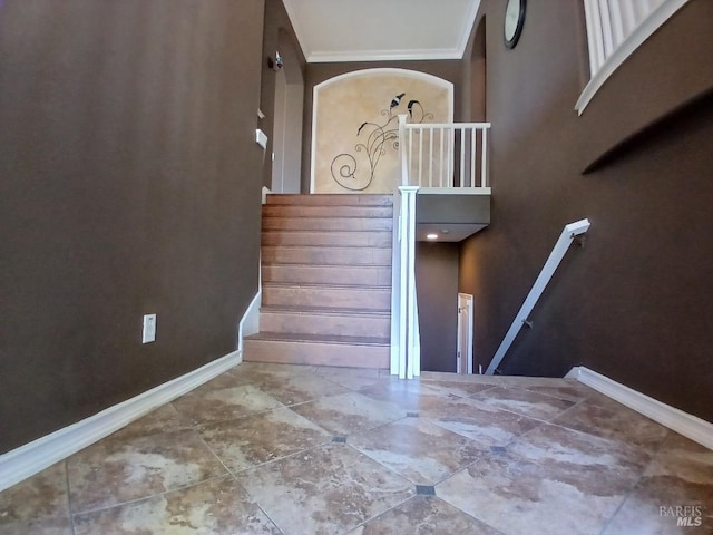 2743 Overlook Dr, Vallejo, CA 94591 - stairs featuring crown molding and baseboards