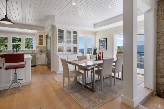 2557 Trinity Rd, Glen Ellen, CA 95442 - dining space featuring wooden ceiling, light wood-type flooring, plenty of natural light, and recessed lighting