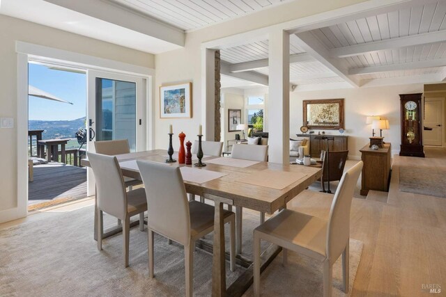 2557 Trinity Rd, Glen Ellen, CA 95442 - dining area with wood ceiling with exposed beams and light wood-style floors