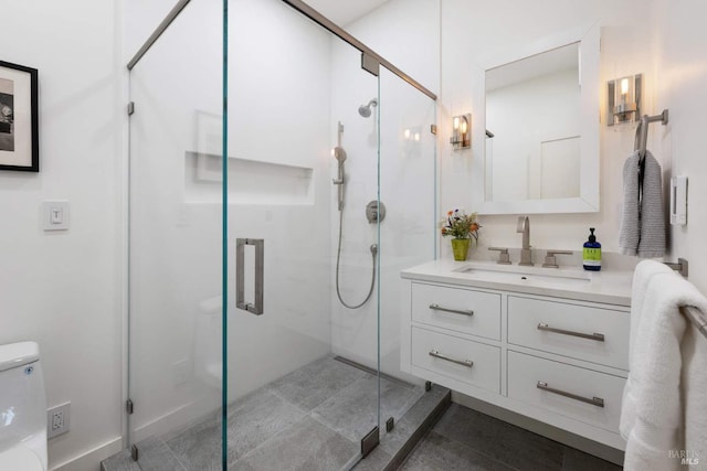 2557 Trinity Rd, Glen Ellen, CA 95442 - full bathroom featuring toilet, a stall shower, vanity, and tile patterned flooring