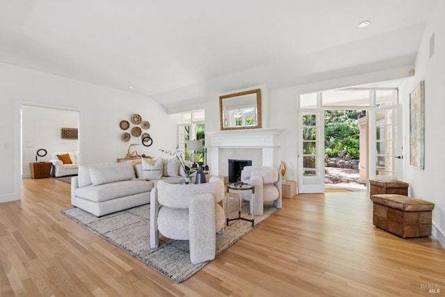 37 Rancheria Rd, Kentfield, CA 94904 - living room featuring light wood-style flooring, plenty of natural light, a tile fireplace, recessed lighting, and baseboards