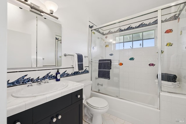 37 Rancheria Rd, Kentfield, CA 94904 - bathroom with vanity, shower / bath combination with glass door, toilet, and tile patterned flooring