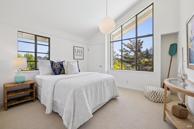 37 Rancheria Rd, Kentfield, CA 94904 - bedroom featuring carpet floors, vaulted ceiling, and baseboards