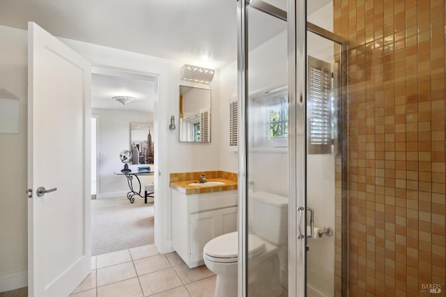 37 Rancheria Rd, Kentfield, CA 94904 - full bath featuring vanity, a shower stall, toilet, and tile patterned flooring
