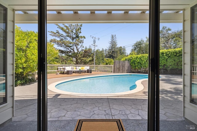 37 Rancheria Rd, Kentfield, CA 94904 - view of swimming pool featuring an outdoor hangout area, a fenced backyard, and a patio area