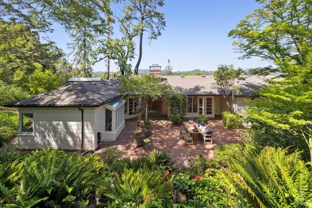 37 Rancheria Rd, Kentfield, CA 94904 - rear view of property with a chimney, a patio, and a shingled roof