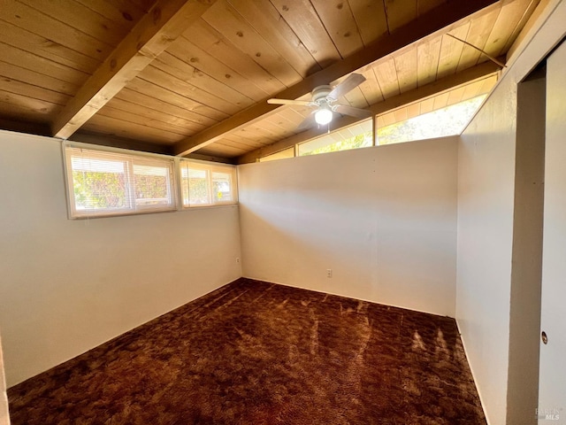 423 Gardiner Way, Rio Vista, CA 94571 - empty room featuring wood ceiling, dark colored carpet, and a ceiling fan