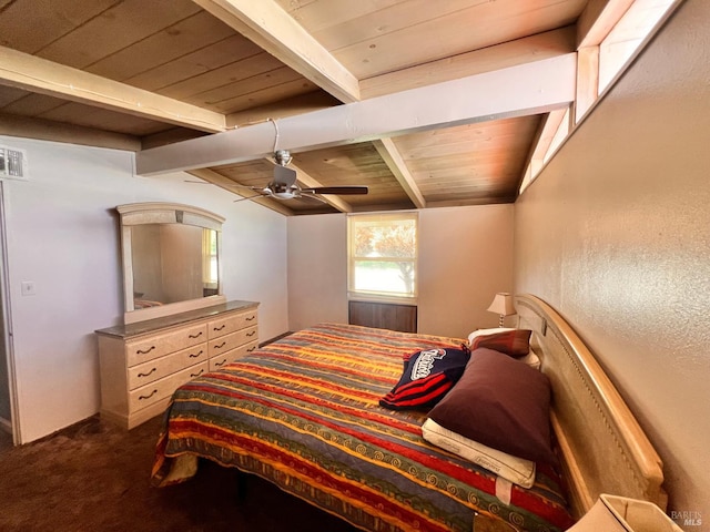 423 Gardiner Way, Rio Vista, CA 94571 - bedroom with wood ceiling with exposed beams, carpet, and a ceiling fan