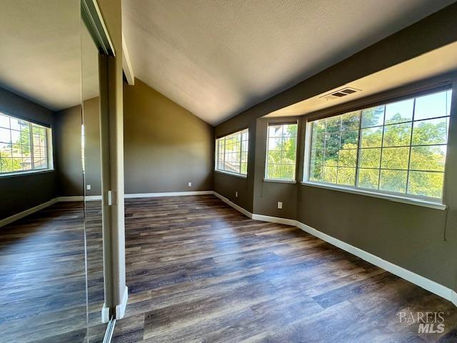 1540 Mccarthy Ct, Dixon, CA 95620 - unfurnished room with lofted ceiling, healthy amount of natural light, and dark wood-style flooring