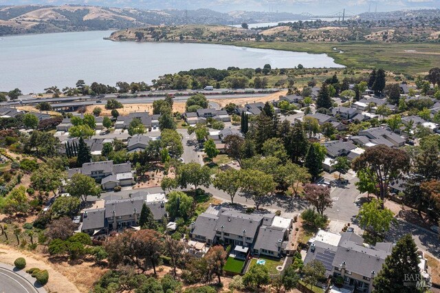 1800 London Dr, Benicia, CA 94510 - aerial view of property's location with a water and mountain view and nearby suburban area