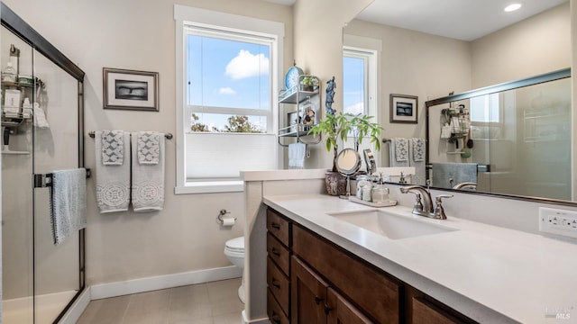 2676 Franz Kafka Ave, Santa Rosa, CA 95404 - full bathroom featuring vanity, toilet, baseboards, a shower stall, and recessed lighting