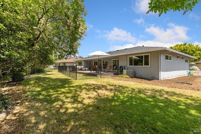 6518 Meadowgreen Pl, Santa Rosa, CA 95409 - back of house with board and batten siding, central air condition unit, and a patio area